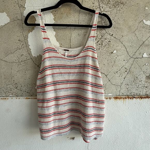 Free People Tops - Free People Striped Knit Tank Ivory Red Boho Coastal Summer XS